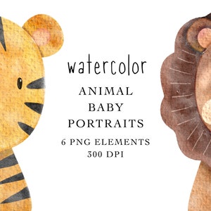 Animal Babies Watercolor Portraits, Watercolor Cute Animals, Watercolor Animals, PNG watercolor Animals, Watercolor Baby Animals, Cute Baby
