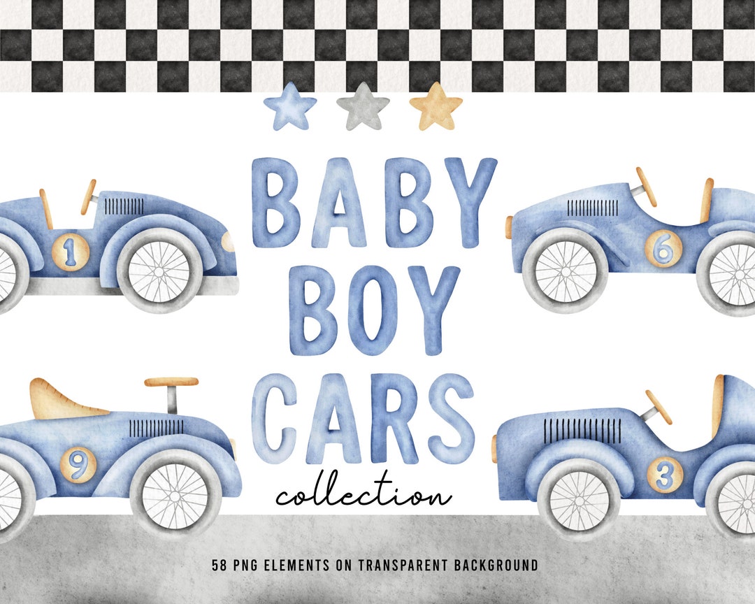 Baby Boy Cars, Watercolor Nursery Baby Cars, Race Cars Watercolor