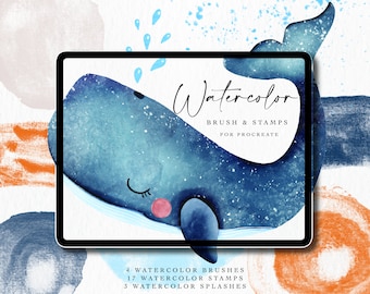 Watercolor Brush and Stamps for Procreate, Amazing Watercolor Painting kit for Procreate, Watercolor & Pencil Procreate brushes, Procreate