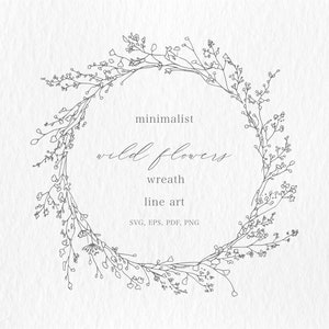 Handgetekende wilde bloemen krans, krans Art Line botanische, hand tekenen bloem PNG krans element, bloem logo ontwerp, bruiloft uitnodiging bloem