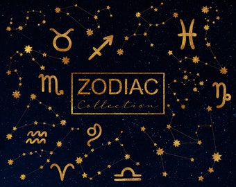Gold Zodiac Signs clipart, Constellations  zodiac Clipart, Zodiac Symbols, Magic illustrations Gold Horoscope png,  INSTANT DOWNLOAD