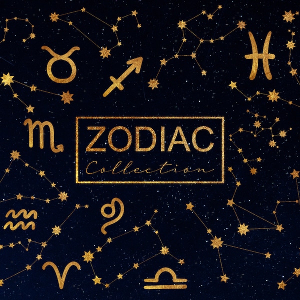 Gold Zodiac Signs clipart, Constellations  zodiac Clipart, Zodiac Symbols, Magic illustrations Gold Horoscope png,  INSTANT DOWNLOAD