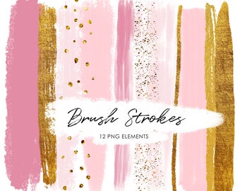 Rosa Aquarell Pinselstriche, Rose gold Konfetti, rosa Pinselstriche Png, Pastell rosa Striche, Rose Goldfolie, digitale Sticker