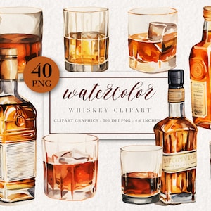 Acuarela Whisky Cliparts - Acuarela Whisky & Cocktail Clipart Collection - Whisky Glass Clipart - Bebidas Clipart Bundle- PNG Descargar