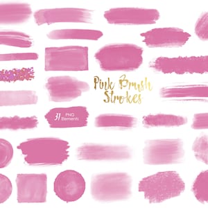 Pink Brush Strokes clipart, brush paint strokes, watercolor design elements, black watercolor brush strokes, paint splatters, logo diy