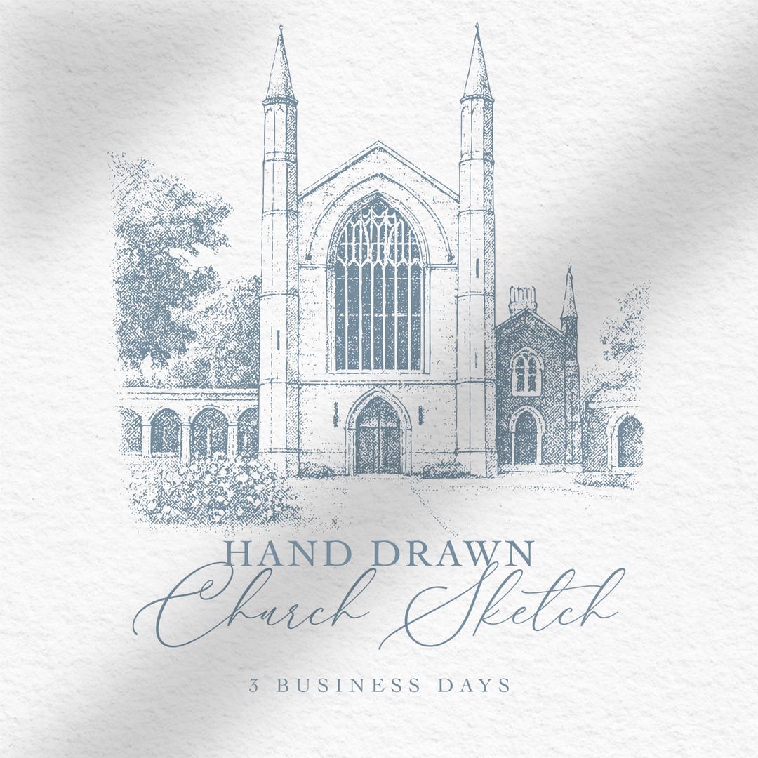 Custom Church Sketch | Hand Drawn Wedding Venue Illustration ...