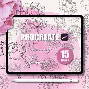 Peonies Stamps for Procreate, Peony Stamps, Peony Tattoo, Brush for Procreate, Procreate Stamps, Stamps Flower, Peonies Hand Drawn Stamp