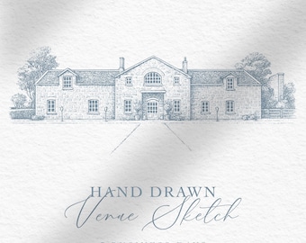 Ilustración de lugar de boda personalizado / Boceto de invitación de boda dibujado a mano / Retrato de edificio personalizado / Descarga digital PNG SVG