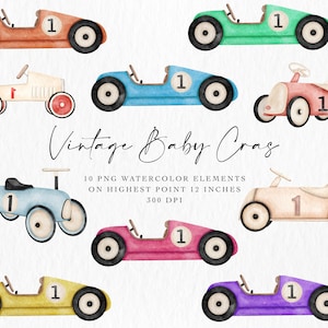 Clipart de carros em aquarela vintage, carros fofos de desenhos animados, berçário de menino em aquarela, arquivos PNG digitais, carros em aquarela, menino, carros de berçário
