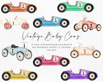 Clipart di auto dell'acquerello vintage, auto carine dei cartoni animati, scuola materna del ragazzo dell'acquerello, file PNG digitali, auto dell'acquerello, neonato, auto della scuola materna