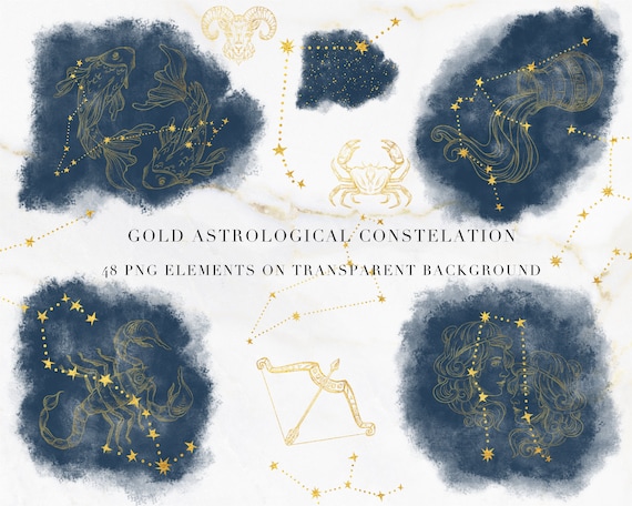 Gold astrological constelation, Gold Zodiac Signs clipart, Constellations  zodiac Clipart, Zodiac Symbols, gold and watercolor arrangement