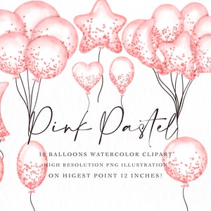 Watercolor Pink Balloons Clipart, Balloons Clipart Set, Birthday Clipart, Balloon Watercolor Clipart, Birthday Balloon, Valentine Day