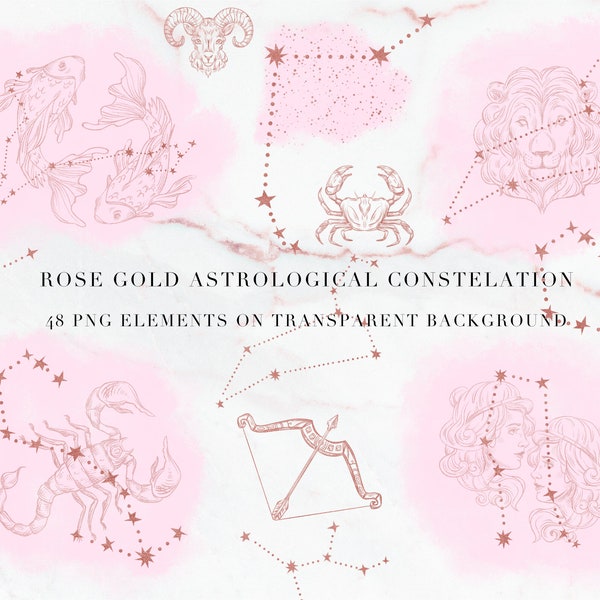 Rose Gold astrological constelation, Rose Gold Zodiac Signs clipart, Constellations  zodiac Clipart, rose gold and watercolor arrangement