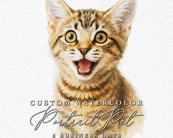 Retrato de mascota en acuarela / Ilustración personalizada de perros y gatos / Arte mural imprimible para mascotas / Regalo personalizado para amantes de las mascotas