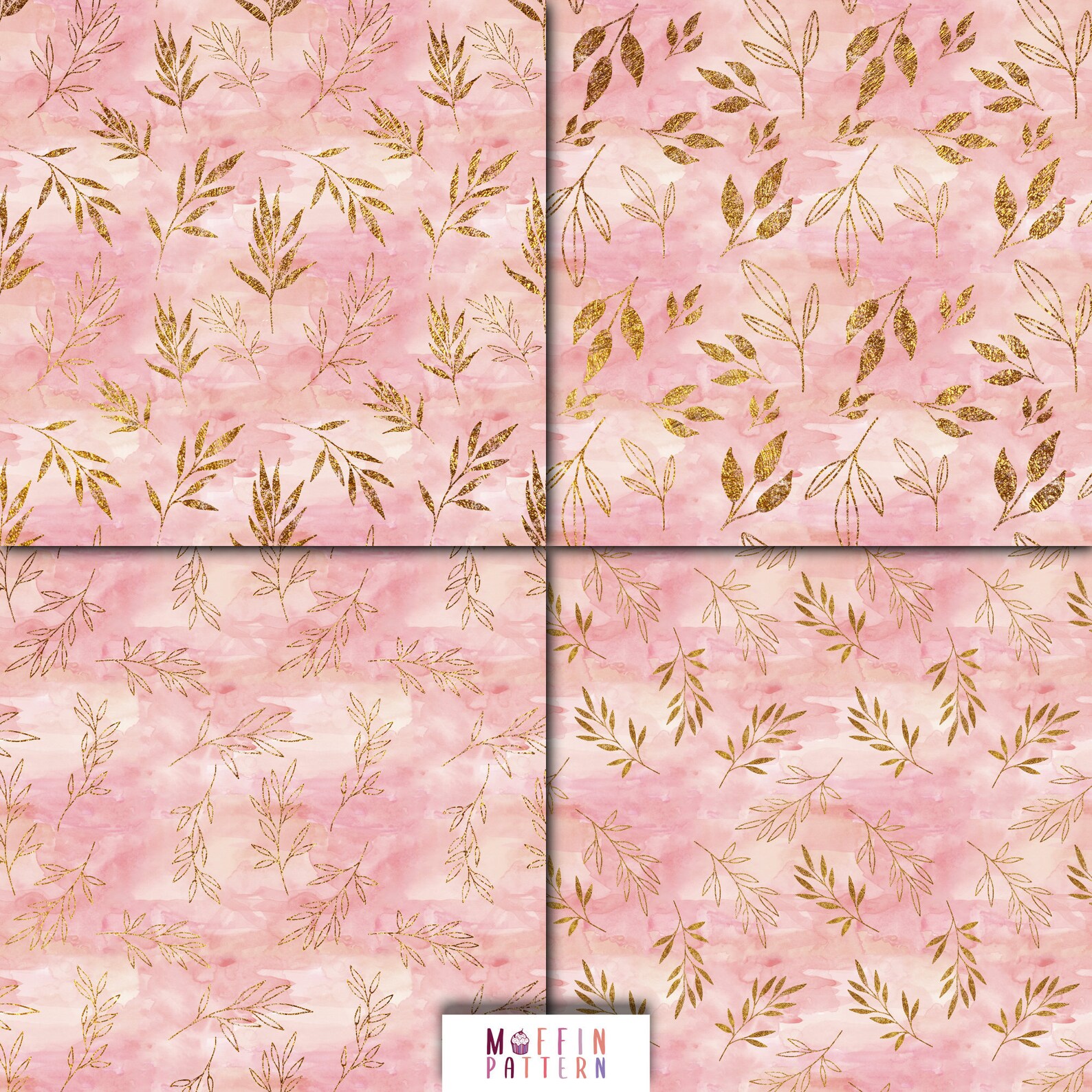 Gold and Pink Floral Seamless Digital Paperpink Background Etsy