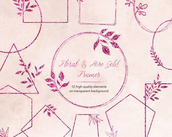 Rosegold frame clipart, Floral frame overlays, Crystal Frame, PINK Frame, Roze bladeren, Geometrische frames, Roesgold Polygonal Frames, png