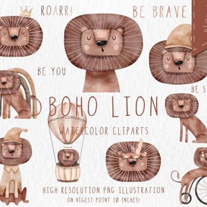Boho Lion Nursery Clipart, Lindo León Acuarela Clipart, León Acuarela, Guardería, Nursery Watercolor Clipart, Lindo León, Boho Lindo León