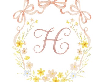 Marco floral de acuarela PNG / Corona de flores amarillas y lazo rosa / Fondo transparente Clipart para invitaciones y decoración de fiestas infantiles