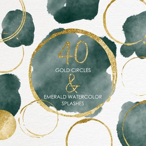 Gouden cirkels met groene aquarel, aquarelcirkels voor een embleem, gouden cirkels voor een embleem, aquarelelementen, gouden foliecirkel, png