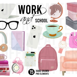 Girl Boss Clipart, school clipart, Planner Stickers, back to school, boss babe Planner Icons Clip Art,  Watercolor Hand Drawn Planner Icons