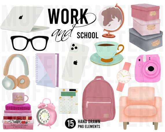 Girl Boss Clipart, school clipart, Planner Stickers, back to school, boss babe Planner Icons Clip Art,  Watercolor Hand Drawn Planner Icons