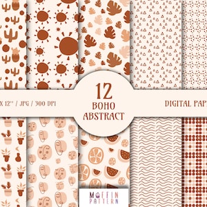 Boho digital papers 12 x 12 kits, bohemian rainbow pattern , Line art Earth Tones, Boho Soul Seamless Patterns, Scrapbook Paper,hand painted
