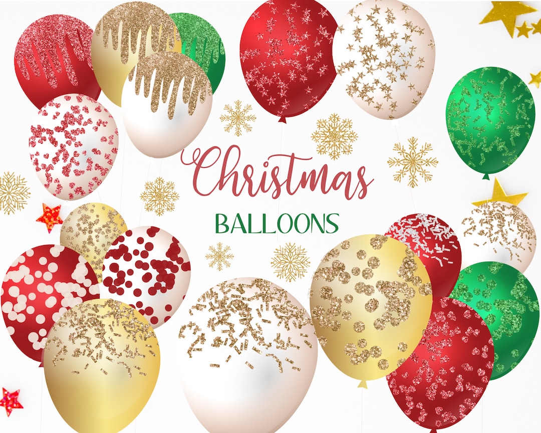 Christmas Balloons Clipart, Holiday Party Clip Art Balloons an Confetti