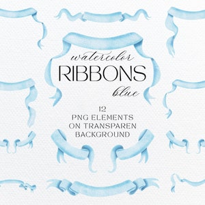Cornice con nastro acquerello blu, set di clipart con striscioni con nastro acquerello, clipart con acquerello per bambini, design per inviti per baby shower, matrimonio
