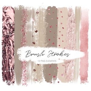 Beige Watercolor Brush Strokes,  Rose gold confetti, beige brush strokes png, Rose Gold foil, digital planner stickers