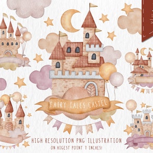 Aquarel Kasteel Kwekerij, Aquarel Sprookje Clipart, Sprookje Kasteel Clipart PNG, Magic Kingdom, Baby Shower Clipart, Kwekerij Clipart