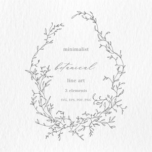 Gráfico de clipart botânico, convite de casamento delicado, arte de linha botânica minimalista, arte de linha de clipart de guirlanda clipart botânico, logotipo