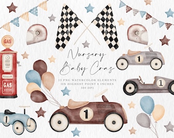 Nursery Watercolor Cars, Vintage Cute Cars Watercolor, Watercolor Boy Nursery, Digital PNG Files, Watercolor Cars, Baby Boy Cars, Nursery