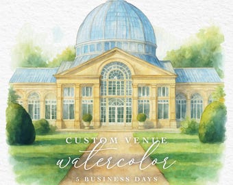 Ilustración de acuarela de lugar personalizado / Boceto de lugar de boda / Pintura de acuarela personalizada / Descarga digital