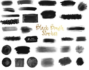 Pincel negro Trazos paquete clipart, pinceladas de pintura, elemento de diseño de acuarela trazos de pincel de acuarela negro, salpicaduras de pintura, logotipo diy