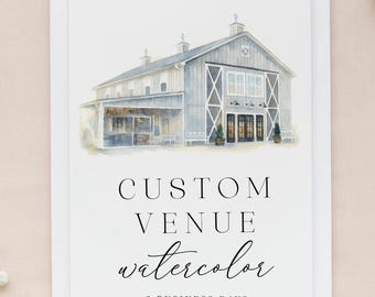 Acuarela de lugar de boda personalizado / Ilustración de edificio personalizada / Retrato digital del lugar para invitaciones y recuerdos