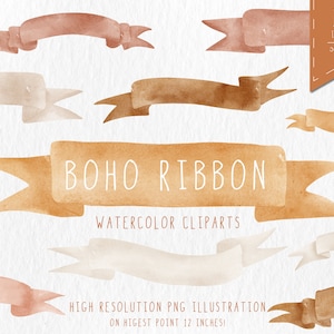 Boho Aquarell Webband Clipart, Webband ClipArt, digitale individuelle PNG Dateien, Sofort download, boho Webband, Aquarell Bänder, Webband