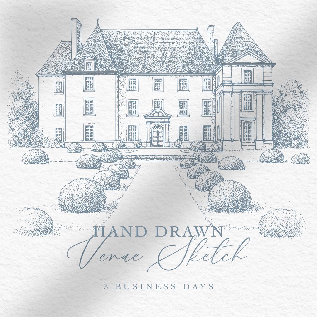 Custom Wedding Venue Sketch | Hand Drawn Building Illustration ...