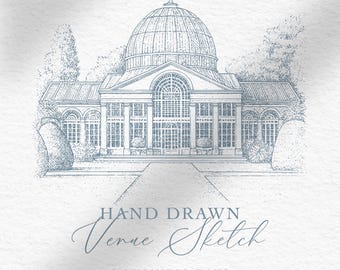 Boceto de lugar personalizado / Ilustración de edificio dibujada a mano a partir de una foto / Retrato de lugar de boda / Descarga digital personalizada /