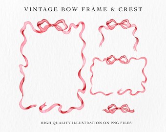 Marco y escudo de boda con lazo rojo vintage, archivos PNG Lazo y cinta, diseño de boda con marco de lazo de acuarela, borde de lazos rojos navideños