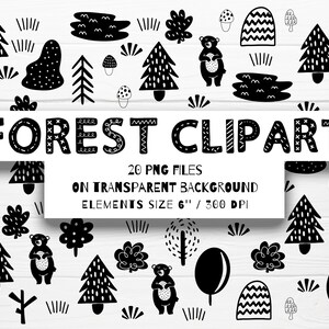Wald Clipart Download , schwarz weiß , Bär Clipart, Bäume Hintergrund, Wald Clip Arts, Sofortiger Download