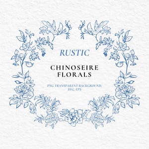Ensemble de chinoiseries clipart floral SVG et PNG - illustrations botaniques rustiques pour faire-part de mariage, papeterie, image de marque et emballage