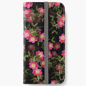 Floral Pink Flowers Phone Wallet Case For Iphone 8, Iphone 8 Plus, Iphone X, Iphone Xs, Iphone Xs Max, Iphone 11, Iphone 11 Pro Max