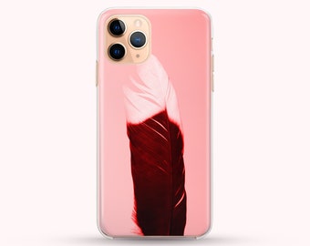 Red Pink White Feather Samsung iPhone Phone   Case available for iPhone 14, 13, 12, 11, XS Max Samsung S22, S21, S20, phone case