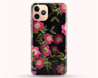 Funda de teléfono con flores rosas florales disponible para iPhone 14, 13, 12, 11, XS Max Samsung S22, S21, S20, funda de teléfono