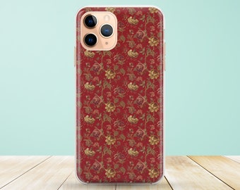 Floral Vintage Bordeaux Red Flowers Phone Case available for iPhone 14, 13, 12, 11, XS Max Samsung S22, S21, S20, phone case