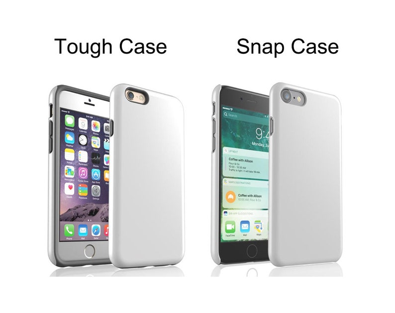 May include: Two iPhone cases, one labeled "Tough Case" and the other labeled "Snap Case". Both cases are white and have a sleek, modern design.