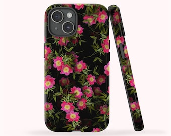 Funda de teléfono con flores rosas florales disponible para iPhone 14, 13, 12, 11, XS Max Samsung S22, S21, S20, funda de teléfono