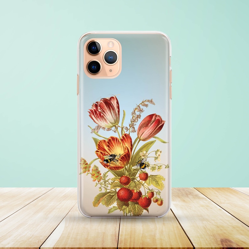 Floral Red Flowers and Bees Samsung iPhone Case available for iPhone 11 XS Max Huawei P30 XS XR J7 Samsung S20 A5