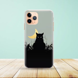 Black Cat Moon Phone Case available for iPhone 14, 13, 12, 11, XS Max Samsung S22, S21, S20, phone case