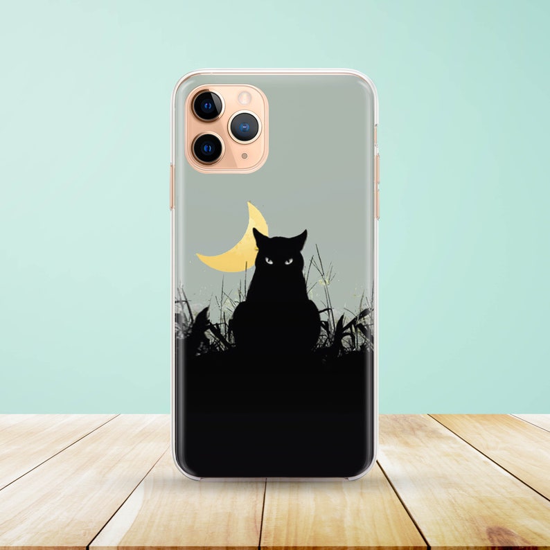 Black Cat Moon Phone Case available for iPhone 11 XR XS XS image 1